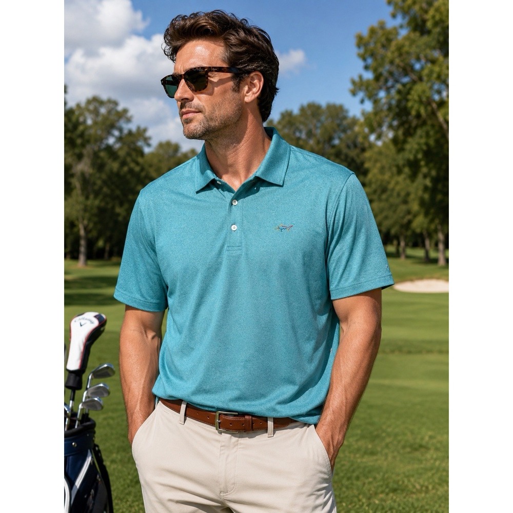 Greg Norman Tasso Elba Men's XL Teal Five Iron Play Dry Golf Polo Shirt